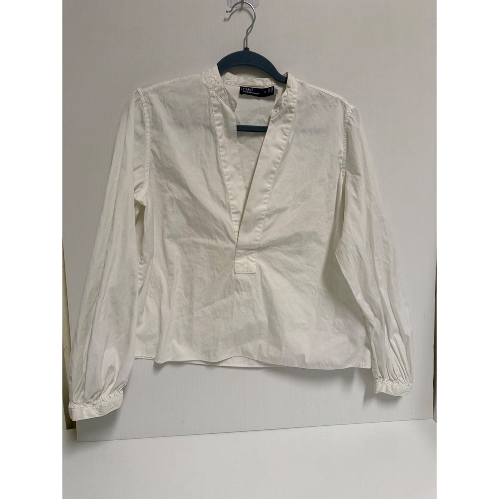 Polo Ralph Lauren White Cotton V-Neck Mandarin Collar Blouse Size 10